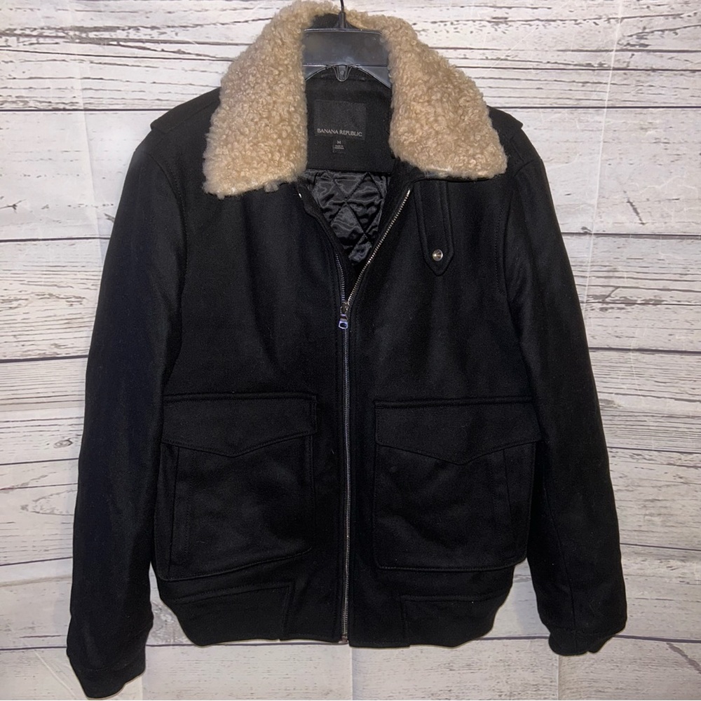 Banana Republic Black Jacket with Tan Collar